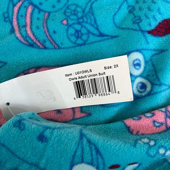 Boxercraft One Piece Pajamas 2X Blue Owl Print Fleece Hooded Sleeper Relaxed New - Picture 5 of 7